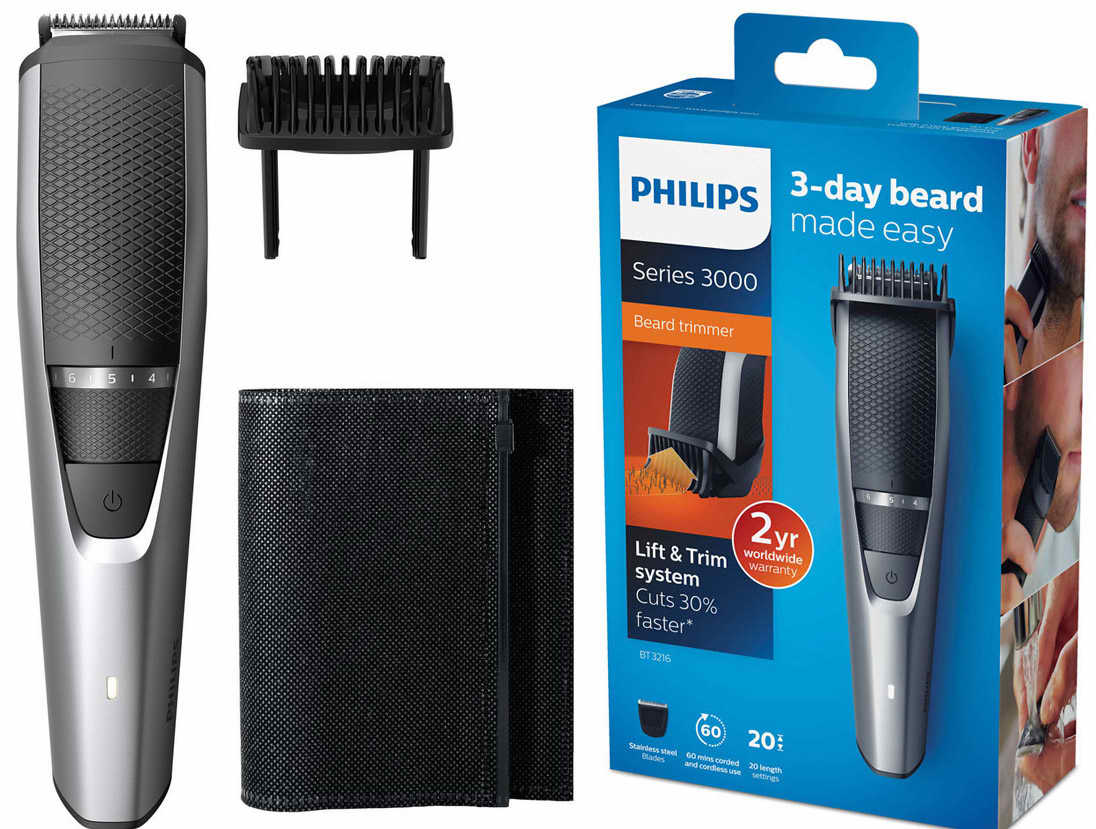 Philips BT3216/14 Cord/Cordless Stubble Beard Trimmer/Body Hair Groomer